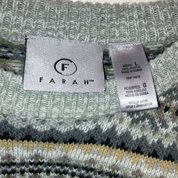 Farah vintage 90’s acrylic fair isle crewneck sweater academia preppy grandpa 73 - Picture 3 of 5